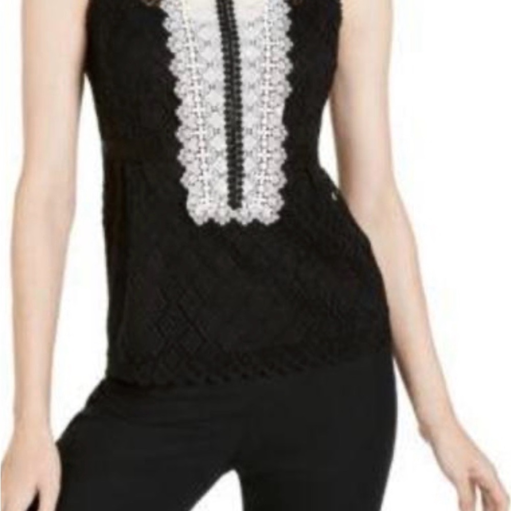 Nanette Lepore Black and White Lace Detail Blouse